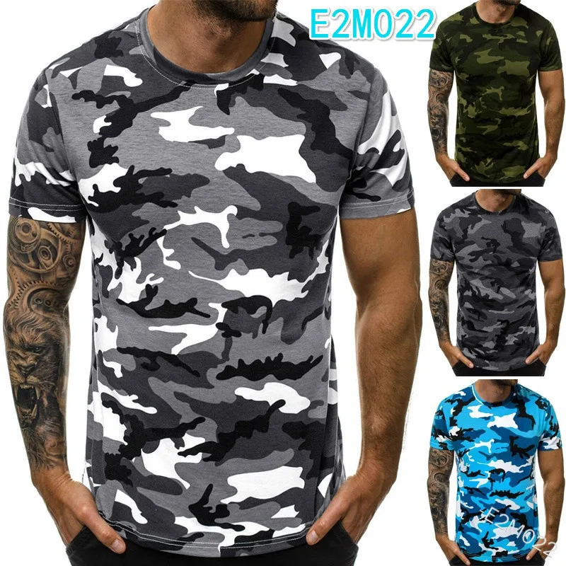 

Рубашка мужская с коротким рукавом, повседневная спортивная Базовая футболка с круглым вырезом, облегающая футболка с капюшоном, с камуфля...