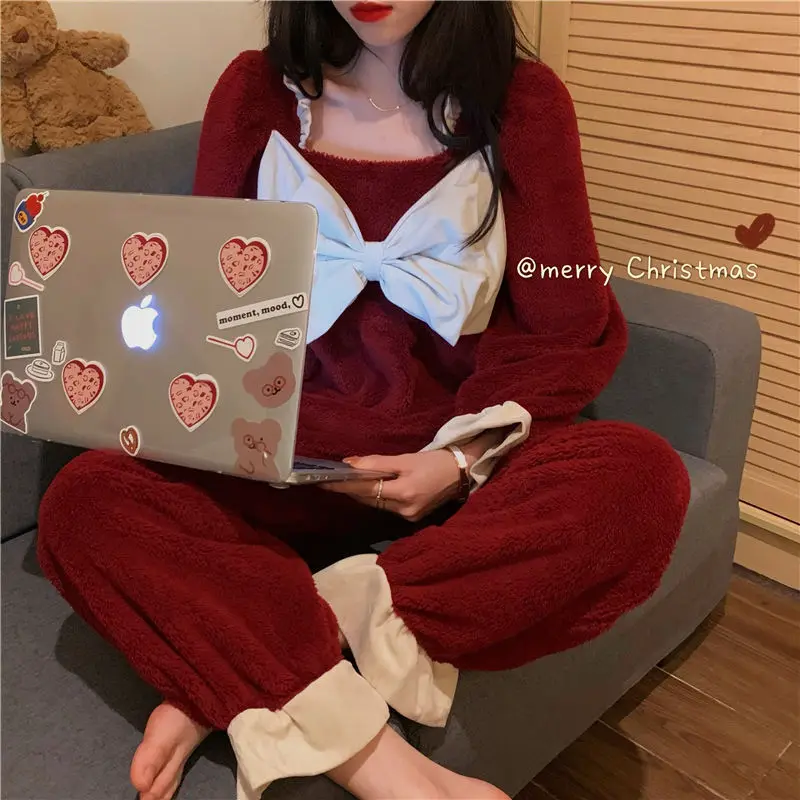 Pajamas Set Female Autumn and Winter Ins Students Cute Thickened Home Wear Pajamas Sleepwear Women Pajamas Pijamas De Mujer
