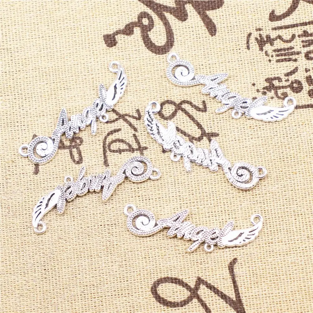 

Charms For Bracelet Making 5pcs 14x44mm Antique Silver Color Angel Alphabet Connector
