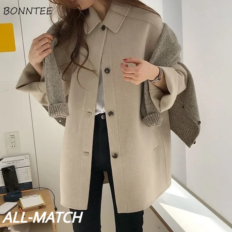 

Шерстяная Женская одежда в Корейском стиле, элегантная Офисная Женская универсальная теплая Повседневная модная простая винтажная одежда ...