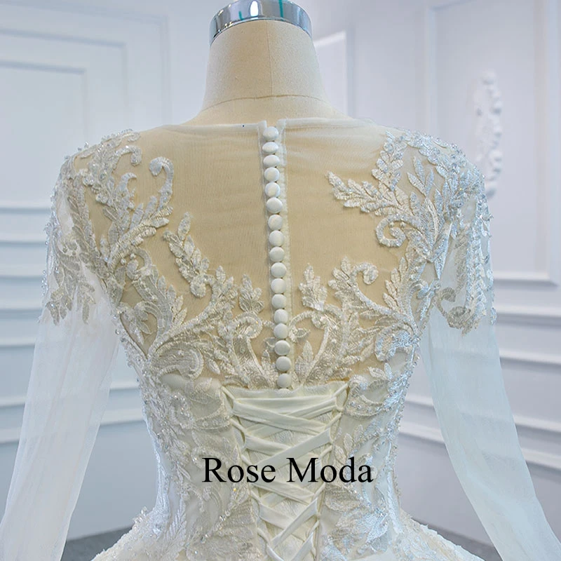 

Rose Moda Luxury Long Sleeves Lace Wedding Dress Puffy Princess Ball Gown Custom Make