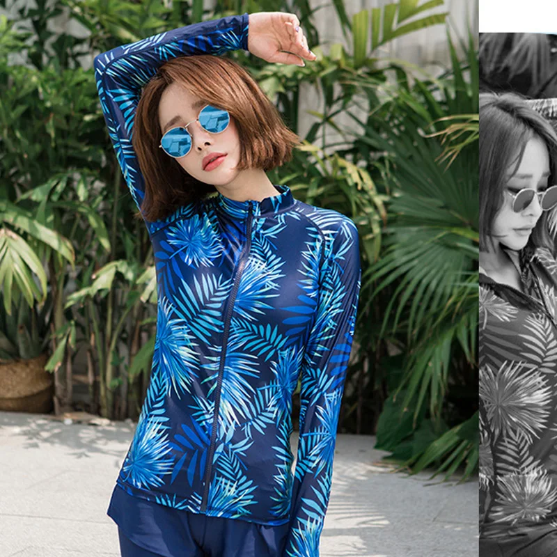 Женский комплект из 4 предметов купальный костюм с длинными рукавами и принтом на