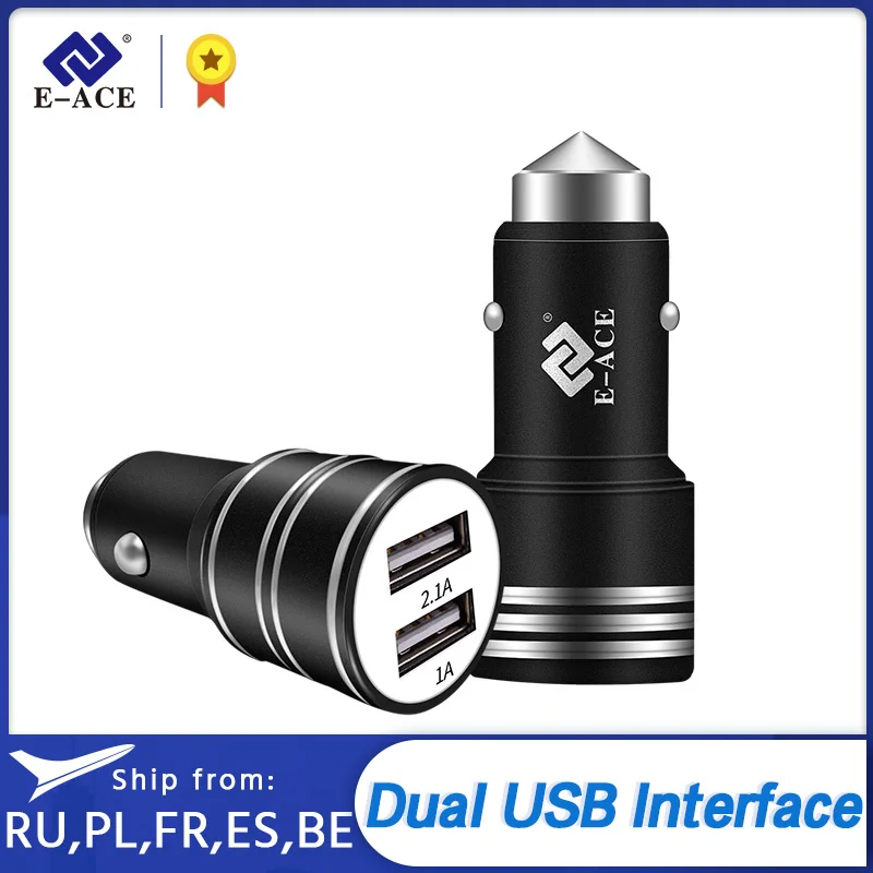 E-ACE 3.1A Dual USB DVR Car Charger Universal Mobile Phone Car Charger For IPhone Huawei Samsung Xiaomi 12V In Auto