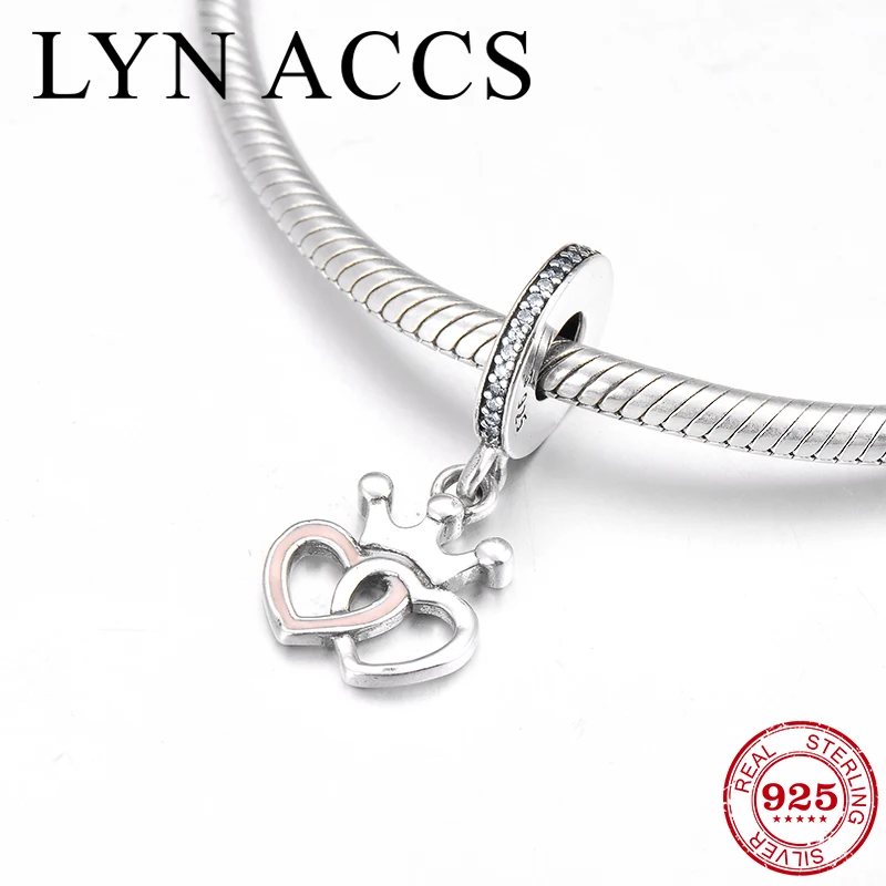 Королевская корона двойное сердце 925 пробы серебро Розовая эмаль изящные