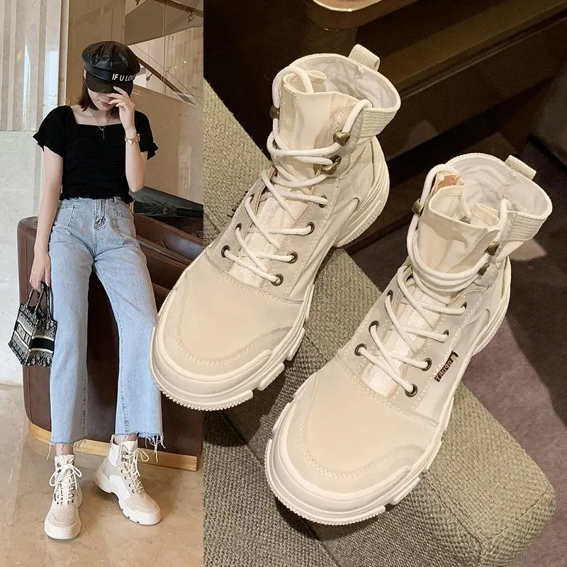 

2020 New Wild Net Red Ins Lace Student Thick-soled Casual Sports Shoes High-top Women's Boots