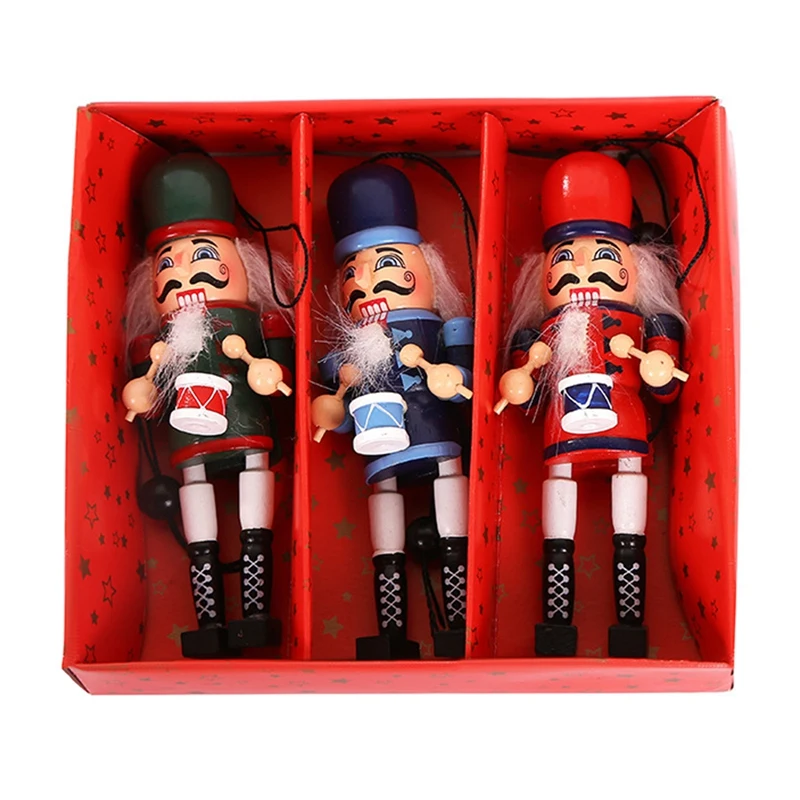 

3 Pcs/Set 13cm Pull Line Soldier Puppet Nutcracker Christmas Decoration Pendant Home Ornaments Children's Holiday Gifts
