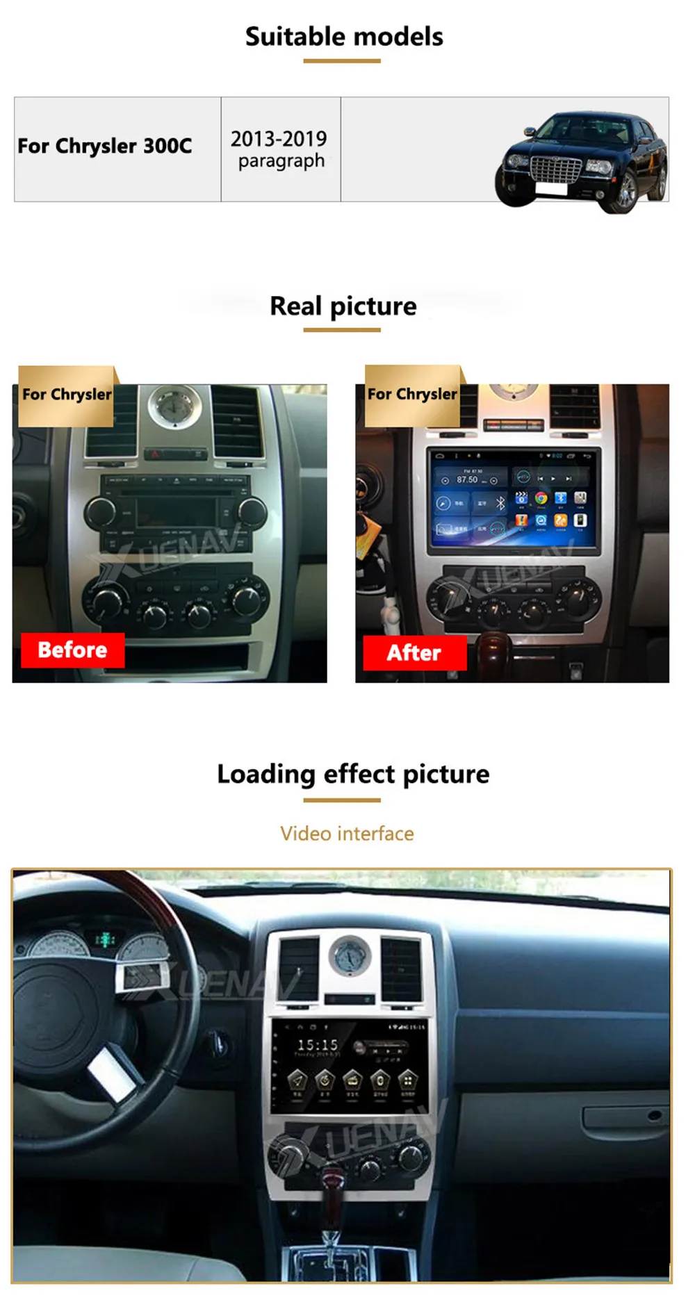 

XUENAV Car GPS 13.3" multimedia Player PX6 Tesla style Car DVD GPS navigation for-Chrysler 300C 2013-2019 Car radio player