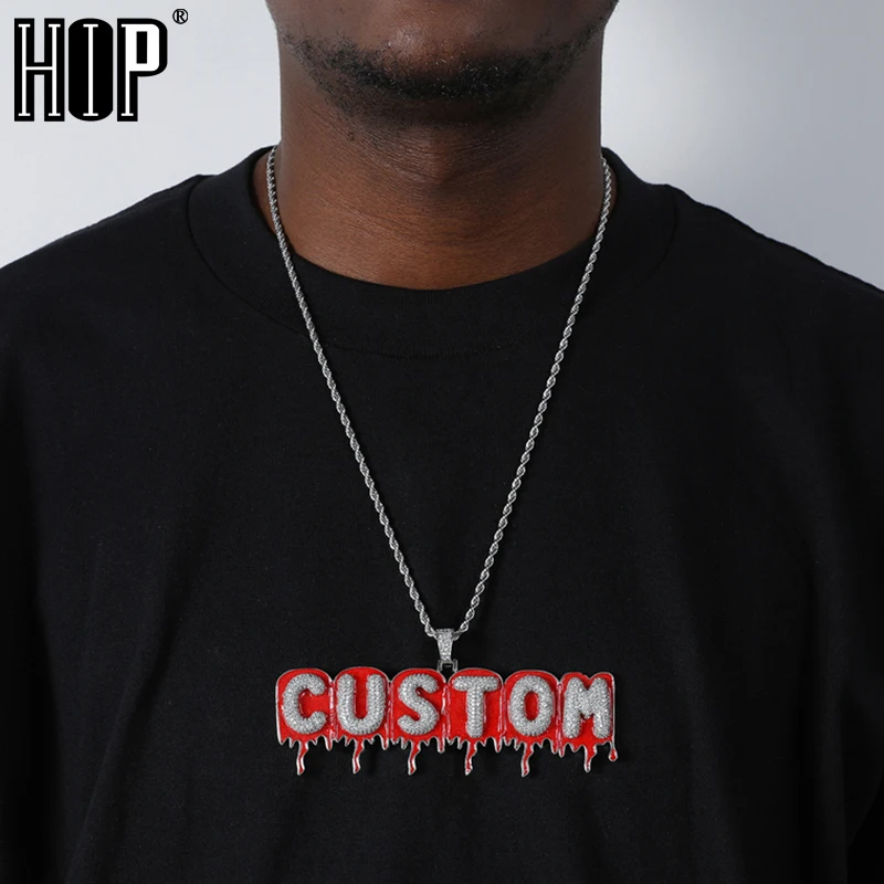 

Цепочка с подвеской в стиле хип-хоп Мужская, Ювелирное Украшение с буквами Красной каплевидной формы с кубическим цирконием, сверкающая подвеска на заказ