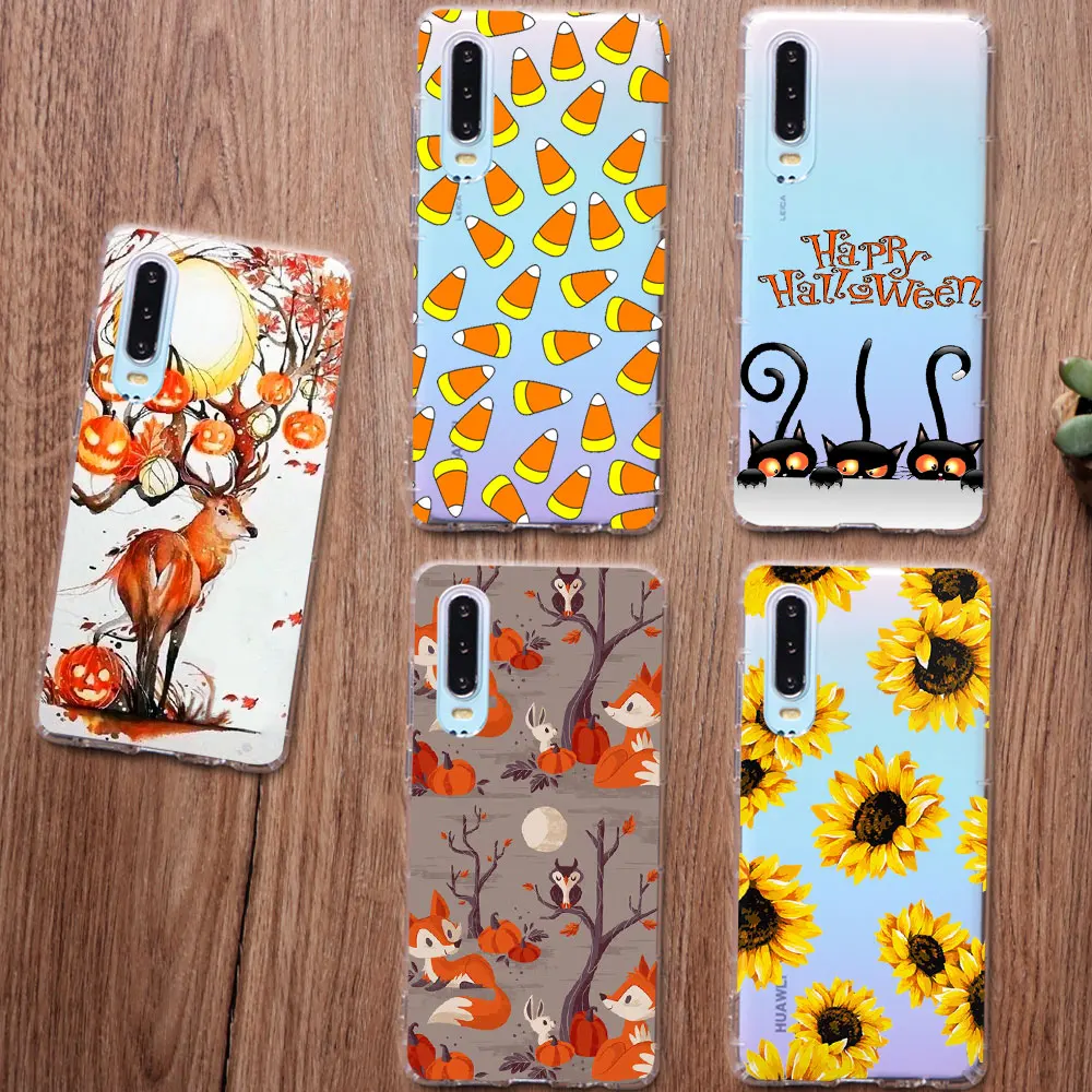 Осень оранжевый Хэллоуин черная кошка &quotКукуруза&quot чехол для телефона huawei P20 P30