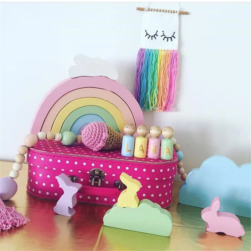 

Wooden Rainbow Building Set Up Nordic House Toys Children Toy Building-block Kid Bedroom Decor Photo Props