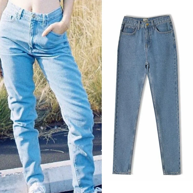 

Vintage Light Blue Jeans Women's Boyfriend Denim Pants Sexy High Waist Ladies Straight Pants Loose Casual Trousers