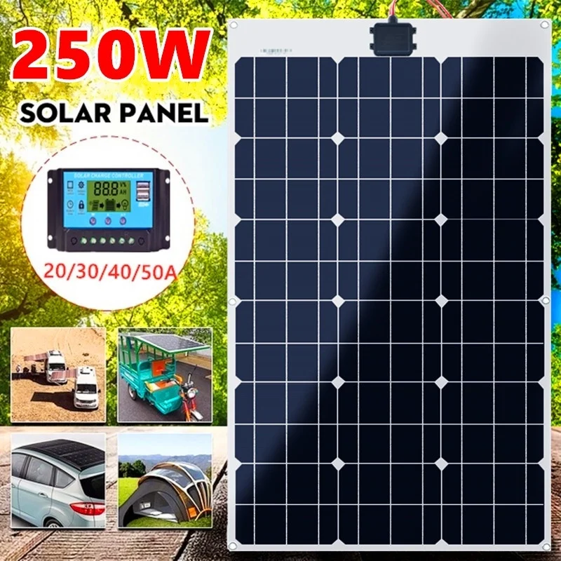 Новый водонепроницаемый 250W 18V 12V гибкий Монокристаллический Модуль солнечной