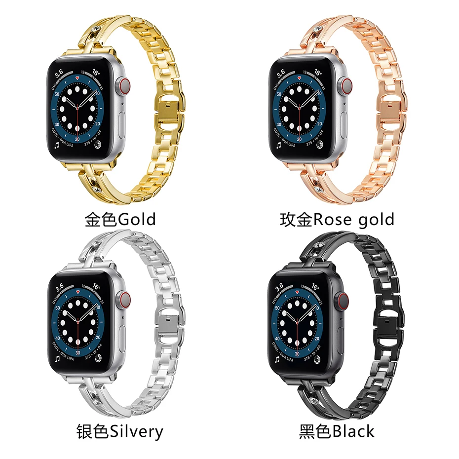 

Diamond Metal Stainless Steel Strap for Apple Watch Band 44mm 40mm 42mm 38mm Wristband IWatch Series SE 6 5 4 3 2 1 Replacement