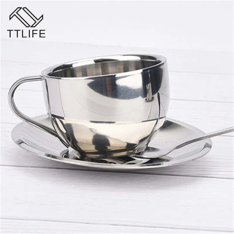 Набор кофейных чашек из нержавеющей стали двухслойные термоизоляционные