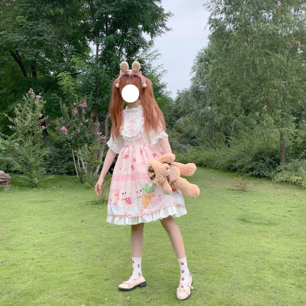 Kawaii японский Лолита девушка Лолита гриб кролик кружева милое платье без рукавов