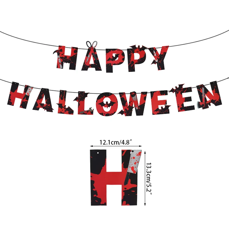

Happy Halloween Bloody Banners Paper Horror Knives Blood Hand Bunting Garland Halloween Party Decoration Wall Hanging Decor Prop