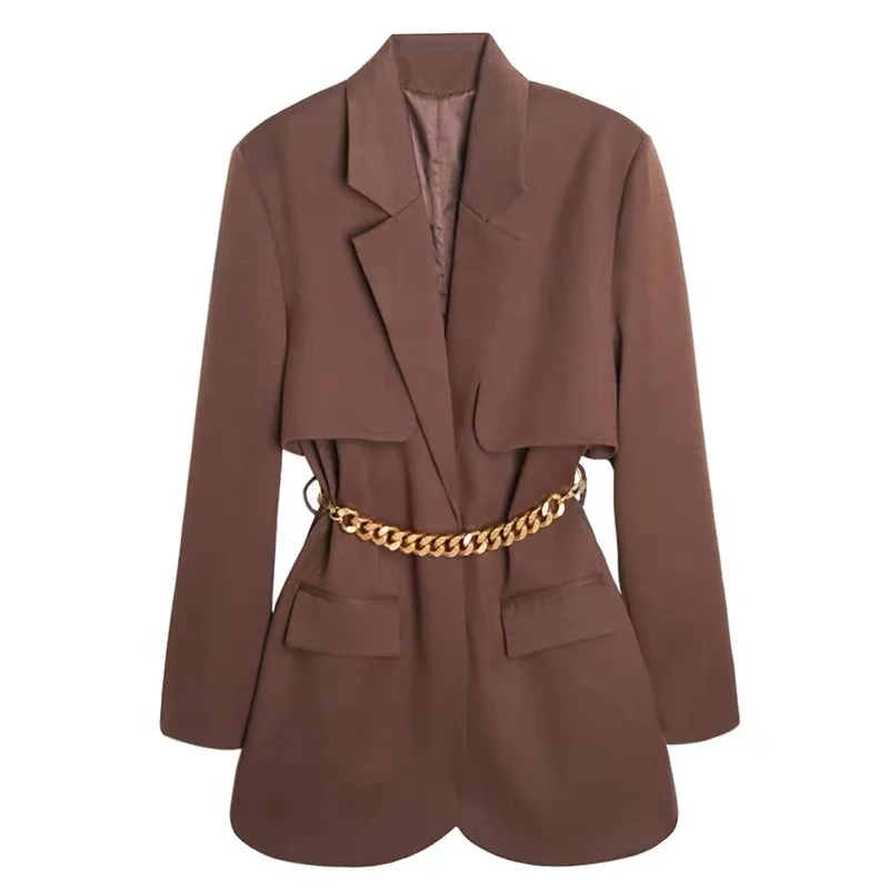 

WTIANYUW New Korean Straight Blazer For Women Notched Long Sleeve Patchwork Chain Slim Casual Blazers Female 2021 Spring Fashion