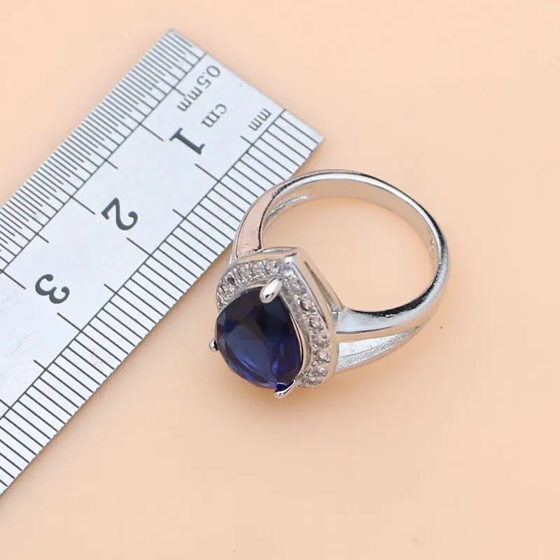 925 стерлингового серебра ювелирные изделия Белый сапфирово-Синий Циркон