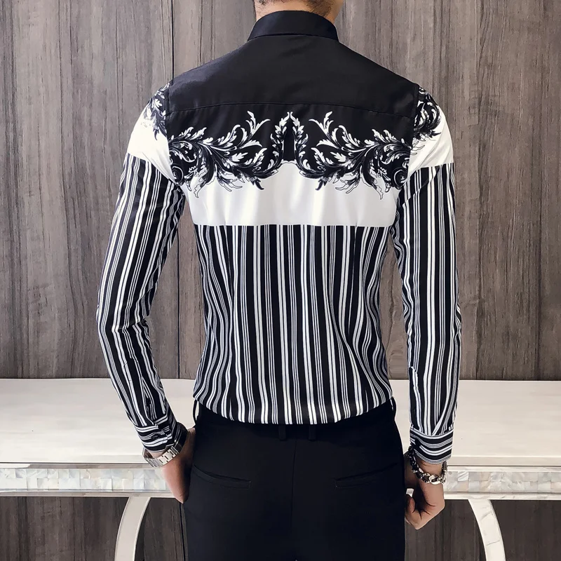 Рубашка в полоску с цветочным принтом Корейская одежда мужская модельная