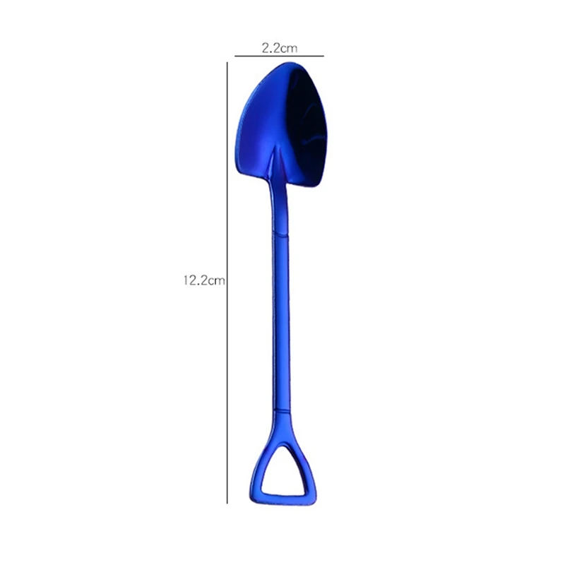 Blue creative stainless steel 304 small shovel spoon design gold-plated tableware coffee ice cream soup honey delica | Дом и сад
