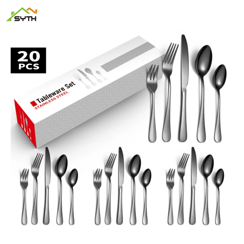 

20 Pcs 304 Stainless Steel Cutlery stainless steel creative western steak Knife Fork Spoon Kitchen Tableware Set Dinnerware