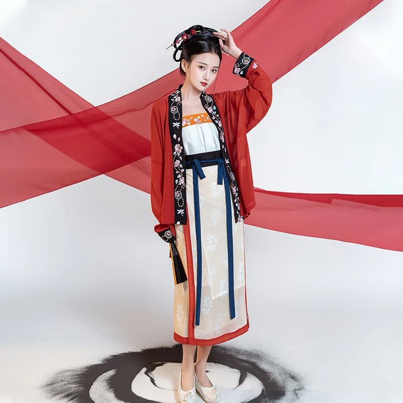 売却 宋が完全な仕事韓服の女性の夏の摩耗赤刺繍ショート歌beizi歌スパイラルスカート