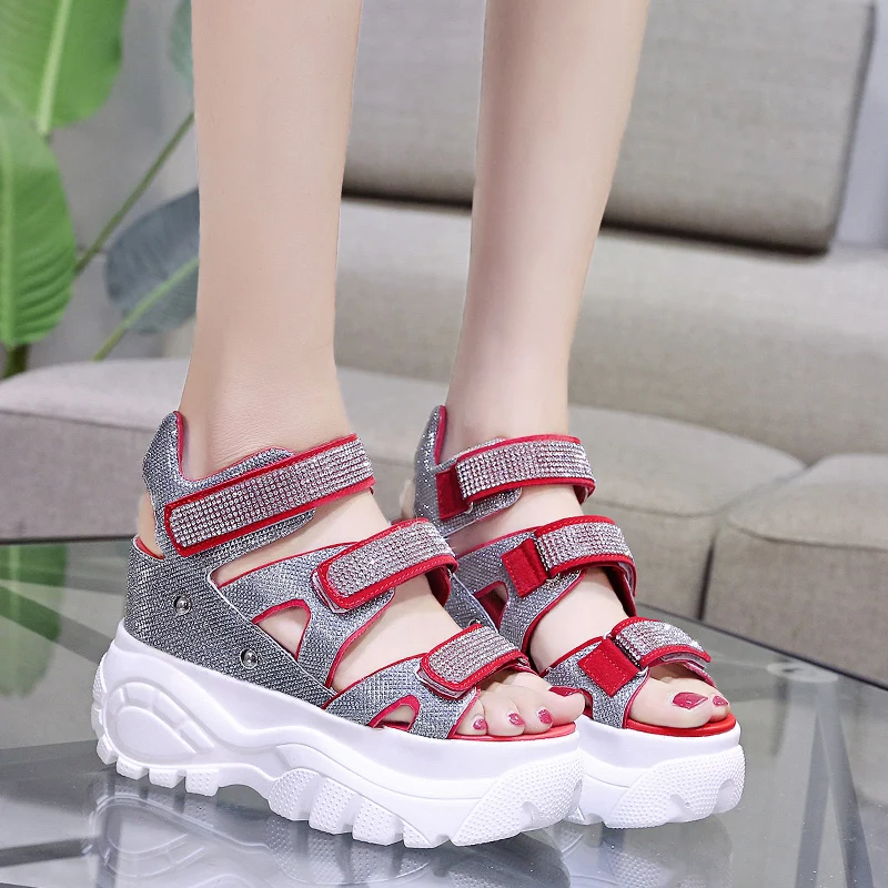 Женские летние босоножки на платформе Модный яркий кристалл женская обувь