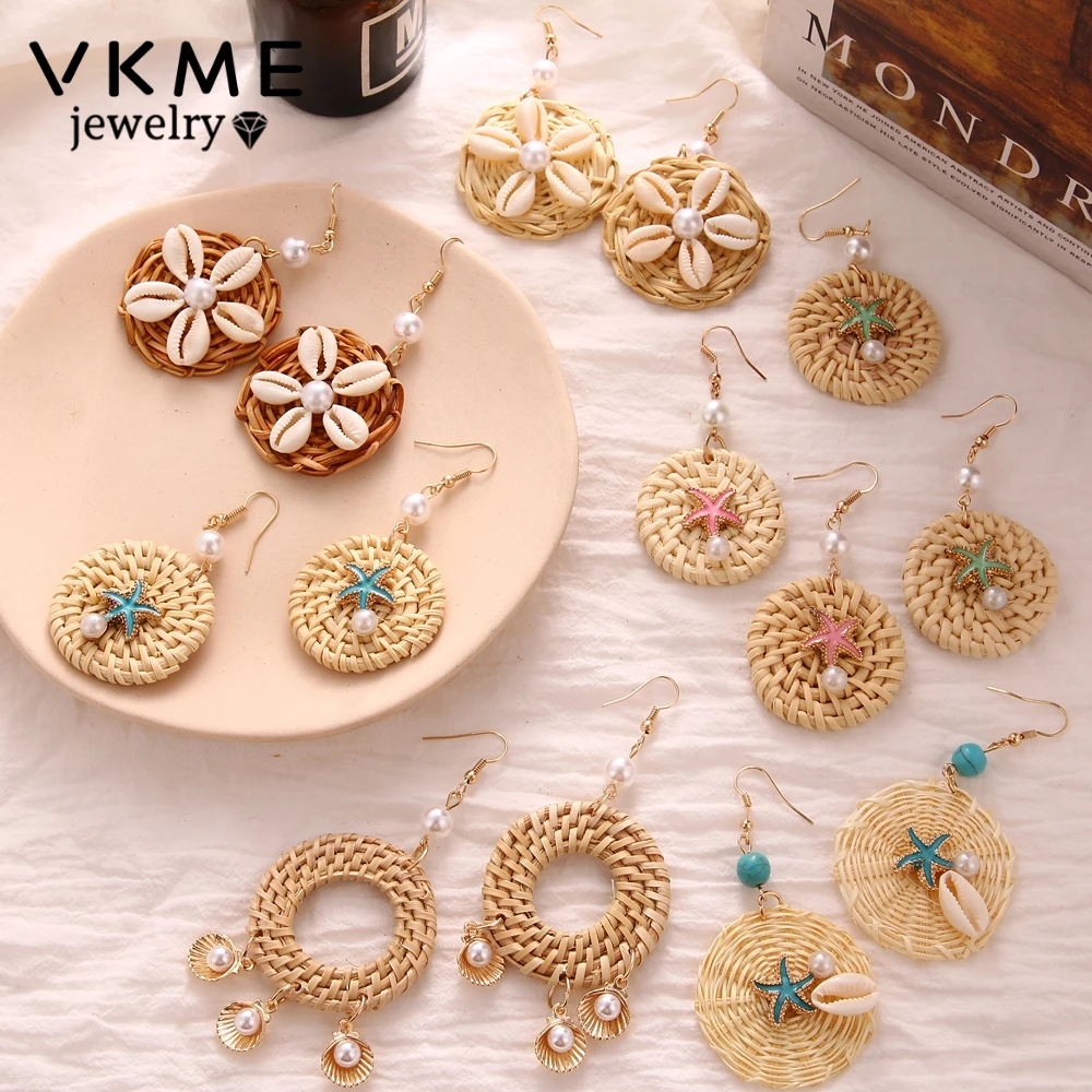 VKME fashion shell earrings set ladies bohemian flowers long tassel earrings 6 pairs / set ladies Brincos Beach Jewelry