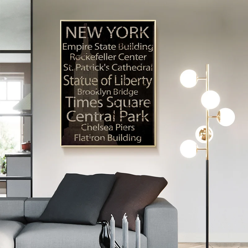 Современный черный Wall Art плакат с надписями Нью Йорк Лондон холст картины