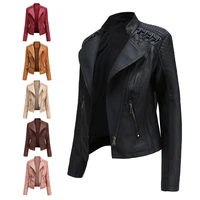 high quality 2021 spring winter female black pu leather loose turn down collar zipper fashion new womens wild locomotive jacket