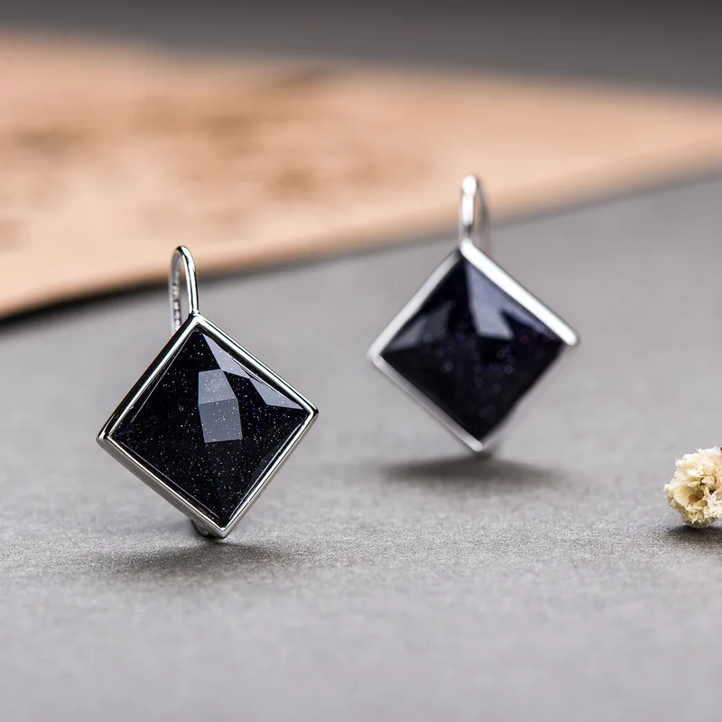 Геометрические серьги с голубым песком и гравием аметистовые модные женские