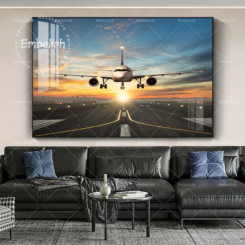 

1 Pieces Airplane Landing Landscape HD Print Canvas Oil Paintings For Living Room Modern Home Decor Posters Wall Art Pictures