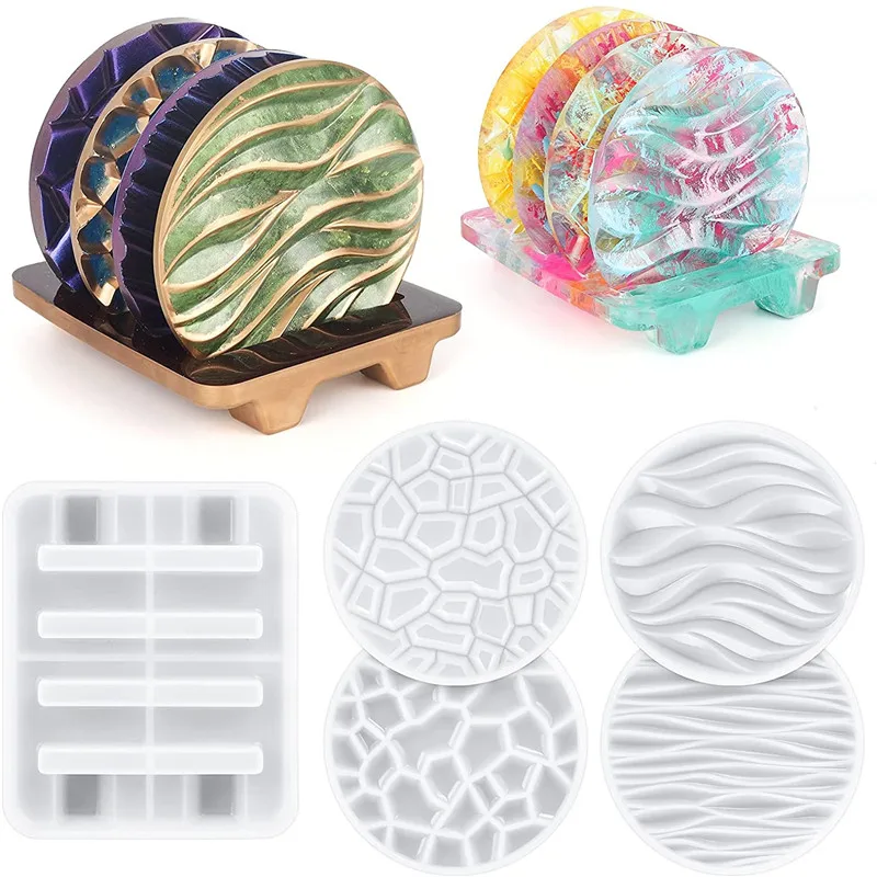 

Coaster Molds for Resin Casting 4PCS Different Pattern Round Coaster Molds with Holder Love Sunflower Pattern Coaster Resin Mold