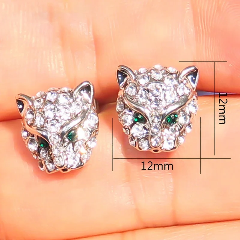 Silver Color Leopard Head Stud Earrings For Women Men Gift Hip Hop Jewelry Cool Rhinestone Animal Party | Украшения и аксессуары