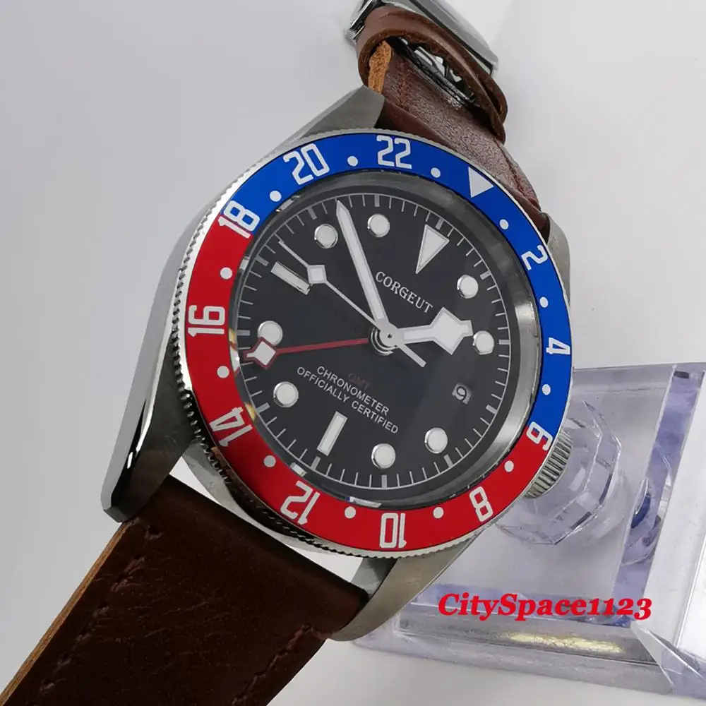 Роскошные Брендовые Часы Corgeut 41 мм механические мужские часы сапфир GMT