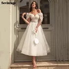 Платье для выпускного Sevintage, из блестящей тюли цвета слоновой кости, с открытыми плечами, ТРАПЕЦИЕВИДНОЕ, вечерние платья для выпускного вечера