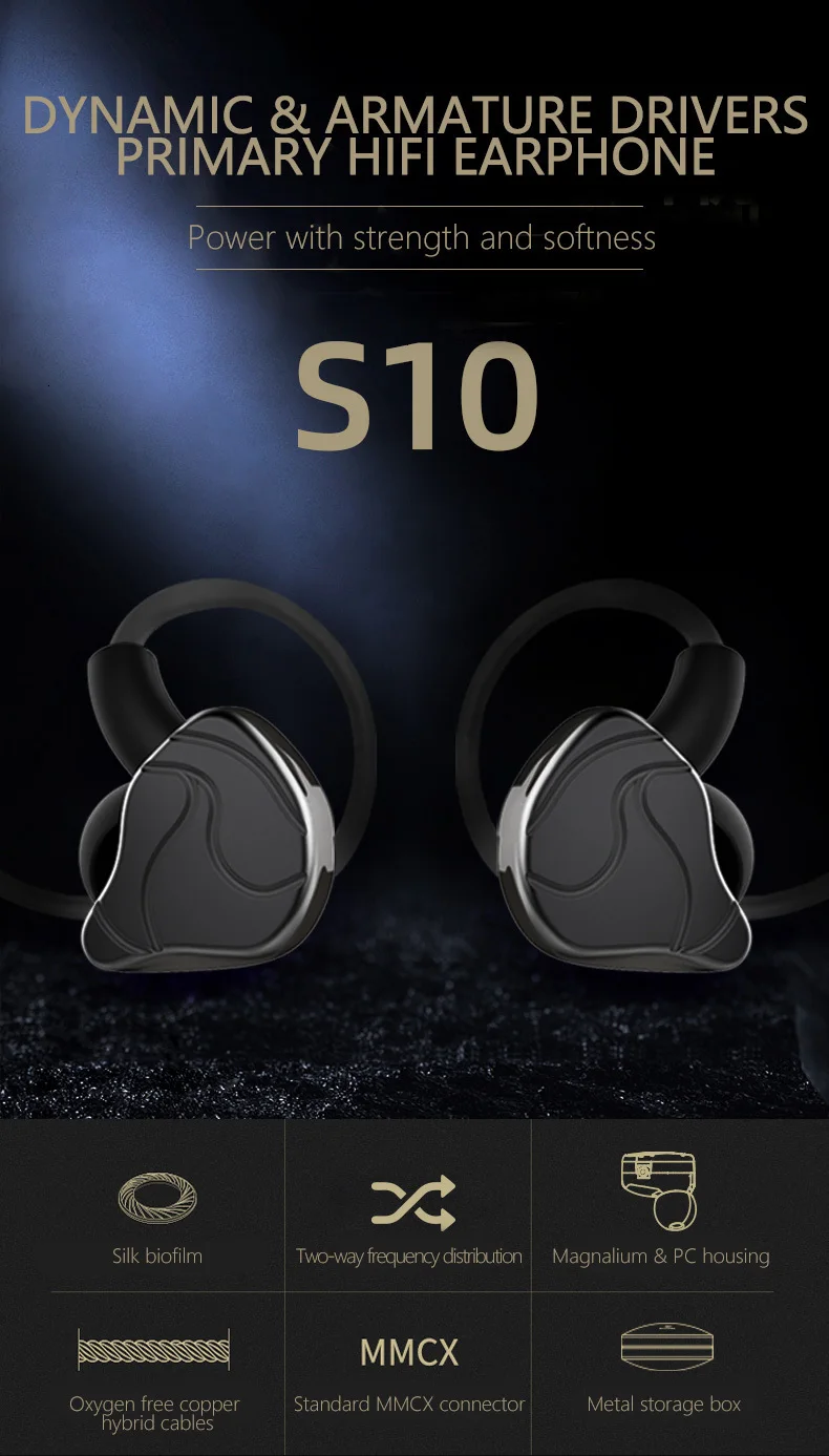 SHUOER S10 1DD+ 2BA гибридные наушники в ухо HIFI DJ монитор для бега спортивные наушники ушные наушники гарнитура со съемным кабелем