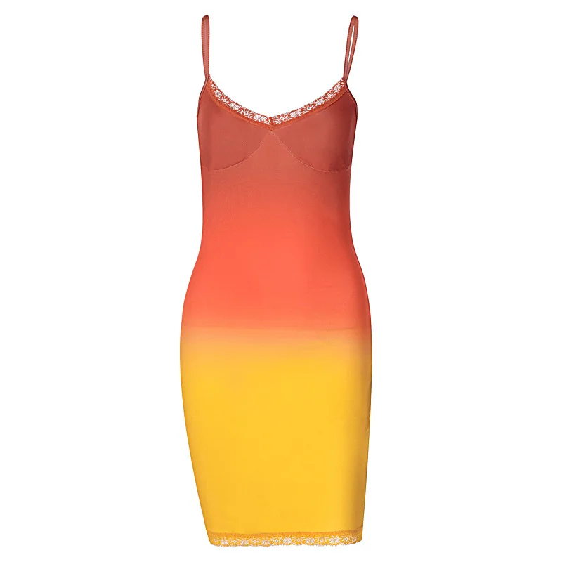 

YLDSGS Fashionable Gradient Color Bodycon Women Mini Dress Sexy V Neck Party Clubwear 2021 Spaghetti Straps Casual Street Dress