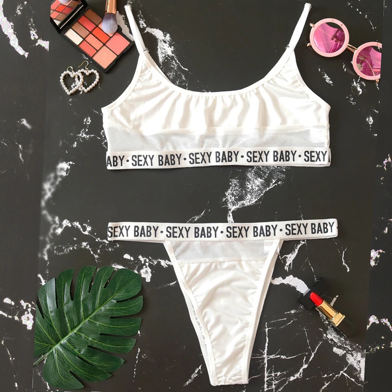 Летний сексуальный женский бикини с буквами Одноцветный из кусков пляжный