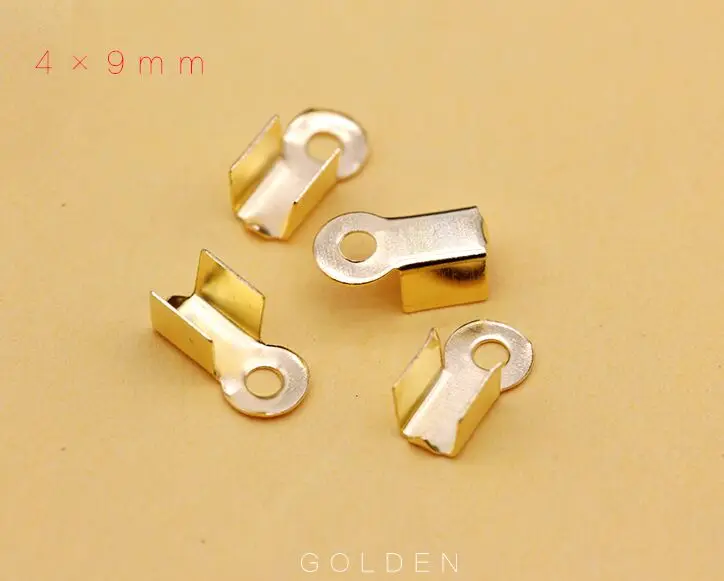 gold 100p 4x9 мм серебряное позолоченное металлическое ожерелье шнур кончик ювелирных изделий плавное складывание на застежке Обжимные бусины соединители пряжки - Цвет: gold