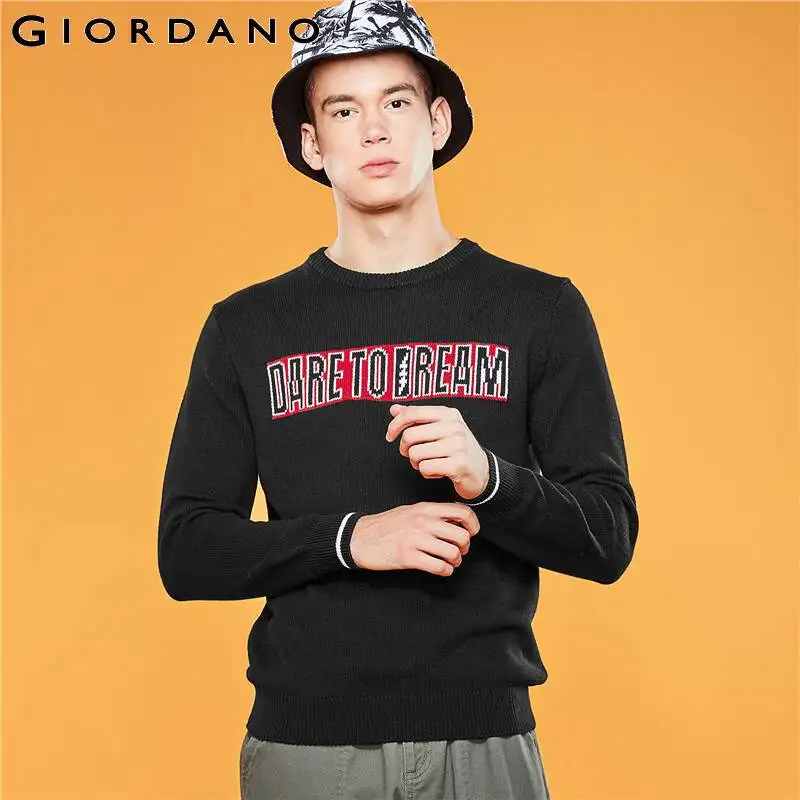 Мужской толстый свитер Giordano хлопковый пуловер с длинным рукавом и круглым