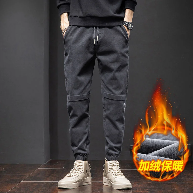 

2021 Men's Fashion Loose Casual Pants Vintage Thicken Plush Trousers Hip Hop Style Elastic Waist Jogger Sweatpants Size M-4XL