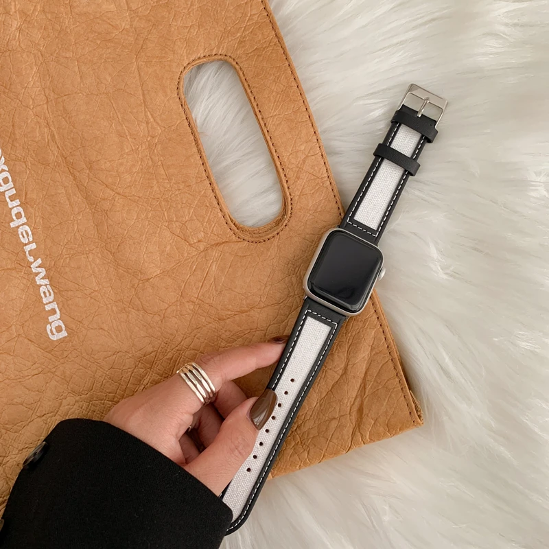 Ремешок нейлоновый кожаный для Apple Watch Band Series 7 6 SE 3 2 модный роскошный браслет iwatch 41