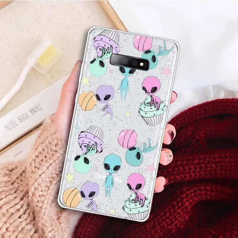 

Aesthetics Cute Cartoon alien space Phone Case Transparent for samsung A 21s 71 S 8 9 20 note 10 20 ultra plus