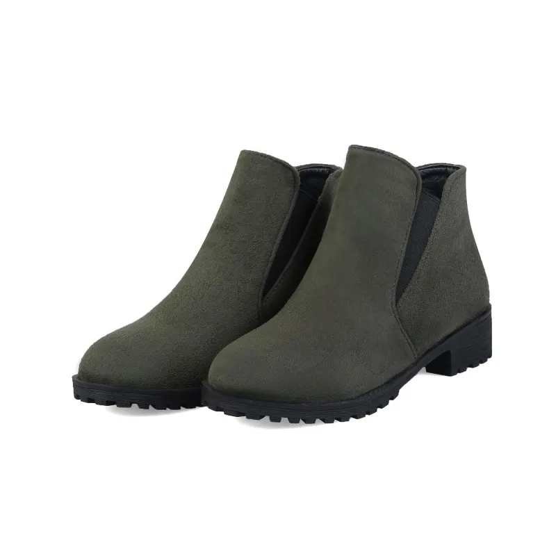 Женские ботинки с круглым носком ботильоны металлической отделкой большой