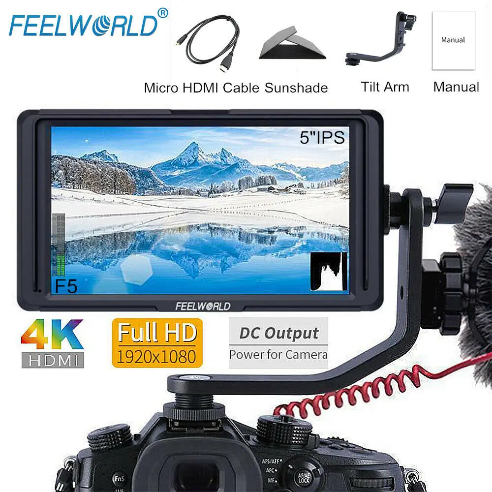 Monitor FEELWORLD F5 " DSLR камера полевой монитор 4K HDMI Full HD 1920x1080 ips видео Peaking Focus Assist с NP750 батарея+ зарядное устройство - Цвет: Monitor