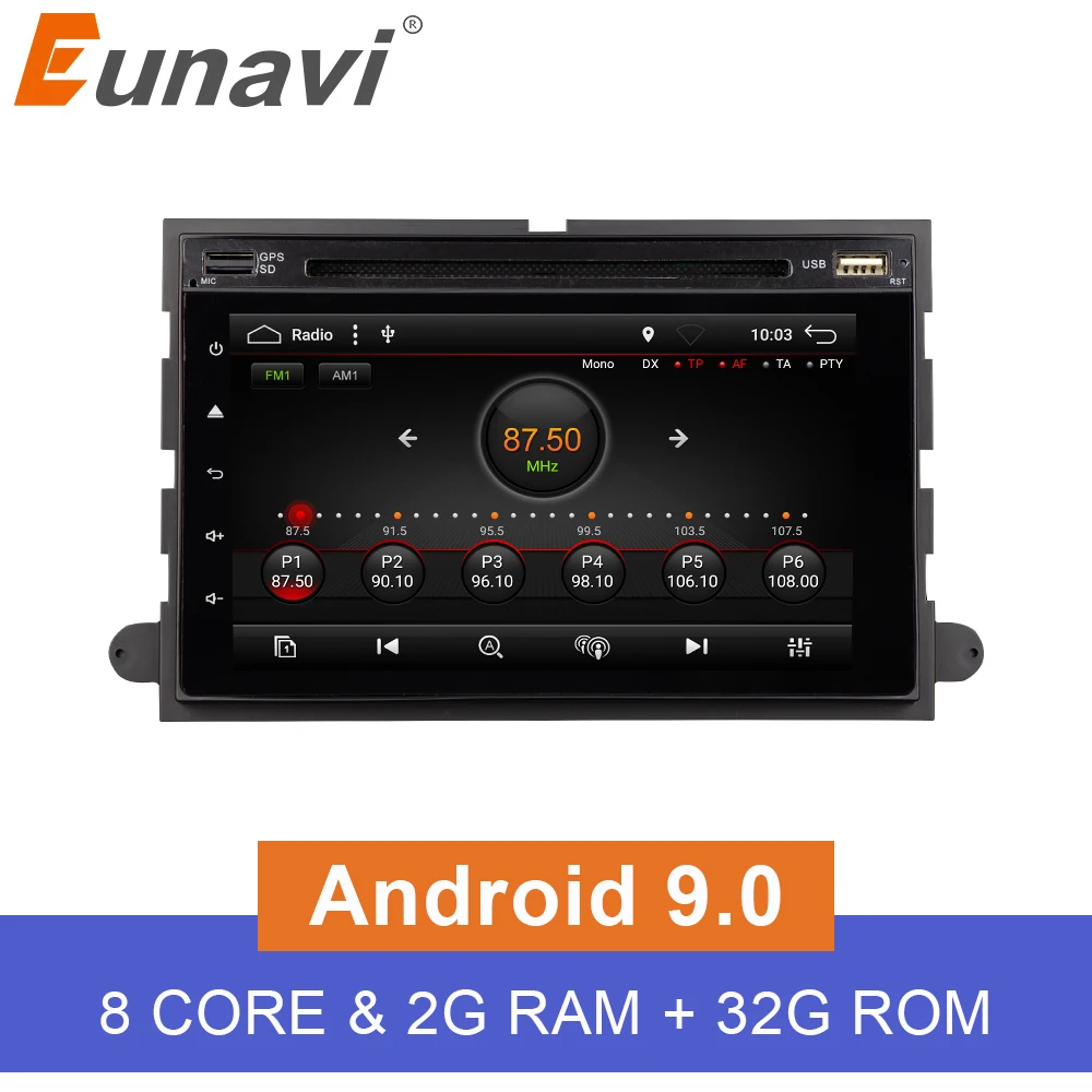 Фото Eunavi Автомобильный DVD Android 9 0 2 din радио для Ford 500/F150/Explorer/Edge/Expedition/Mustang/fusion/Freestyle 8 ядер