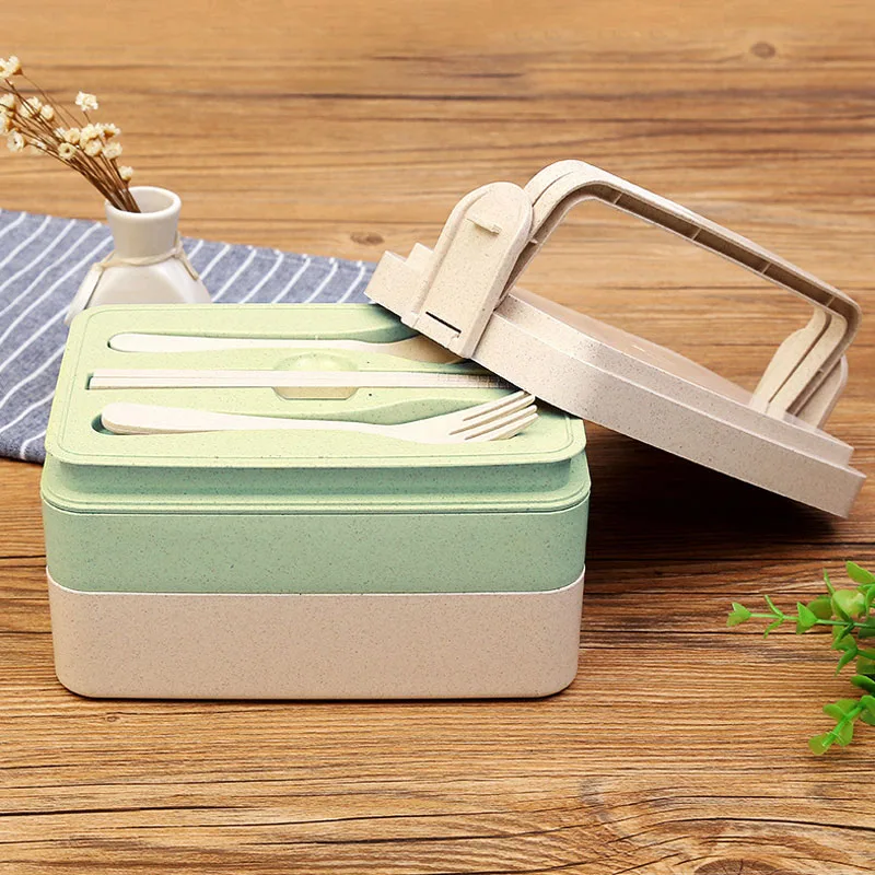 3-слойная микроволновая печь Bento коробка с столовая посуда Пшеничная солома