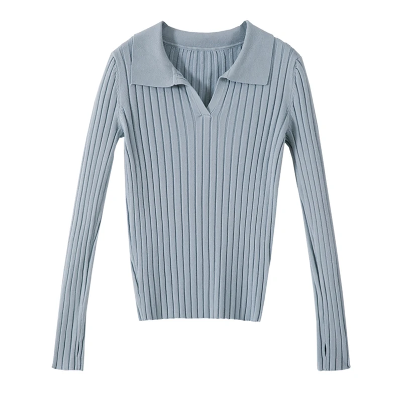 

gkfnmt Women Sweater Chic 2020 New Fashion Turn-down Collar Fall Winter Solid Color Work Office Pullover Slim Knitted Sweaters