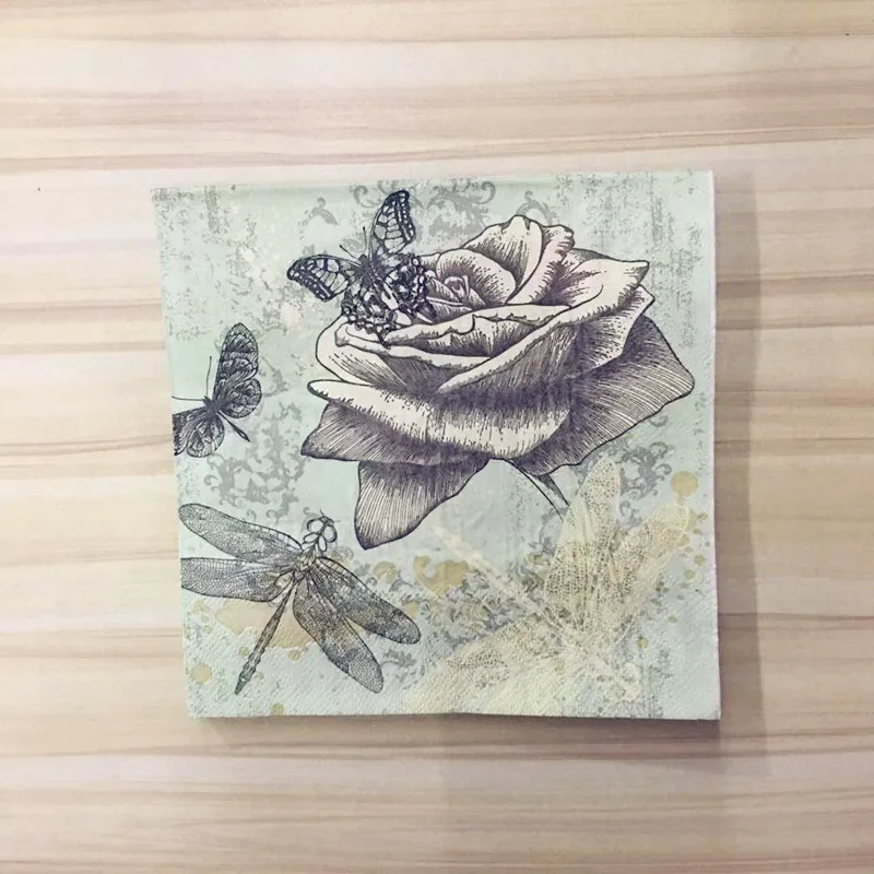 20 шт. винтажные салфетки бумажные с принтом белые черные цветочные розовые